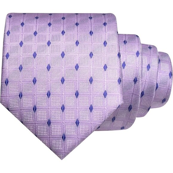 🆕Men Purple Plaid Checkered Necktie and Pocket with Tie Clip Lapel Pin Set Ties - Picture 3 of 4